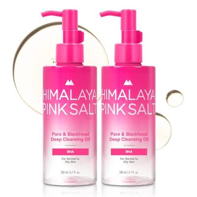 HIMALAYA PINKSALT Pore &amp; Blackhead Deep Cleansing Oil BHA, 6.7 fl oz 2 Pack - Pore Purifying Oil Cleanser with BHA for Blackhead Removal, Makeup Remover with Refreshing Low Alkaline Formula