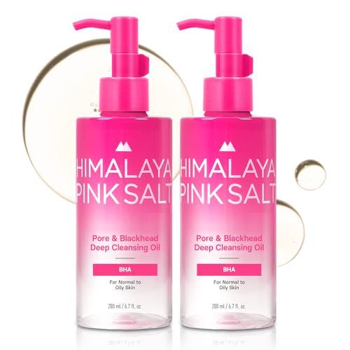 HIMALAYA PINKSALT Pore &amp; Blackhead Deep Cleansing Oil BHA, 6.7 fl oz 2 Pack - Pore Purifying Oil Cleanser with BHA for Blackhead Removal, Makeup Remover with Refreshing Low Alkaline Formula