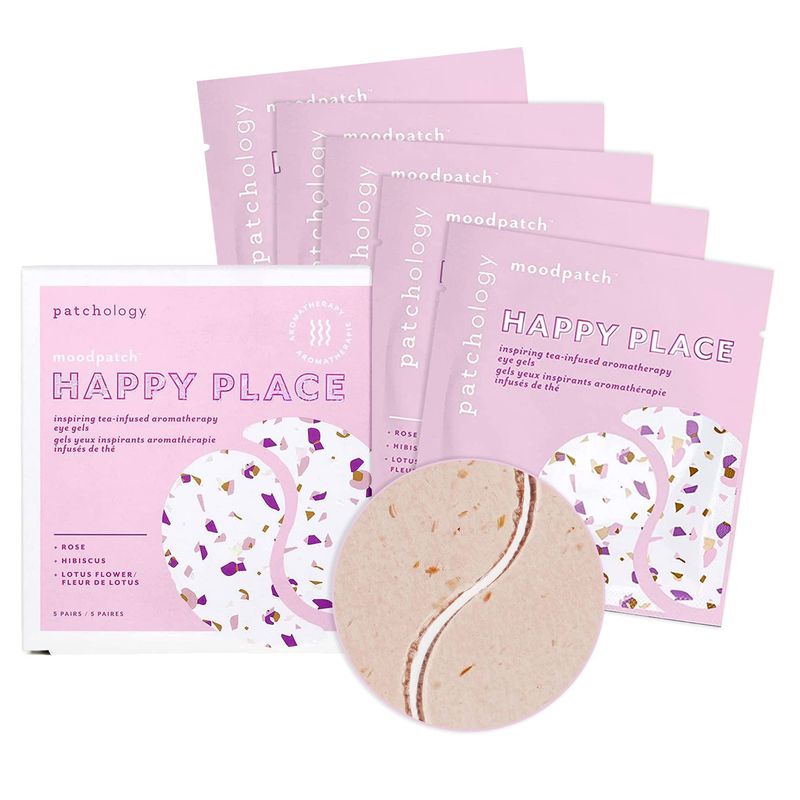 Patchology Happy Place Under Eye Patches - Overnight Anti-Aging Eye Masks for Dark Circles, Puffy &amp; Eye Bags, &amp; Wrinkles - Brightening &amp; Depuffing Skin Care Eye Pads for a Youthful Glow (5 Pairs)