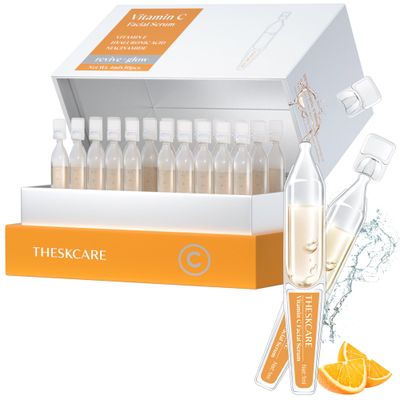 THESKCARE Vitamin C Face Serum with Hyaluronic Acid,Glutathione,Vitamin E &amp; Niacinamide, Anti Aging Facial Serum for Wrinkles &amp; Dark Spots,Hydrating &amp; Glowing,30 Ampoules