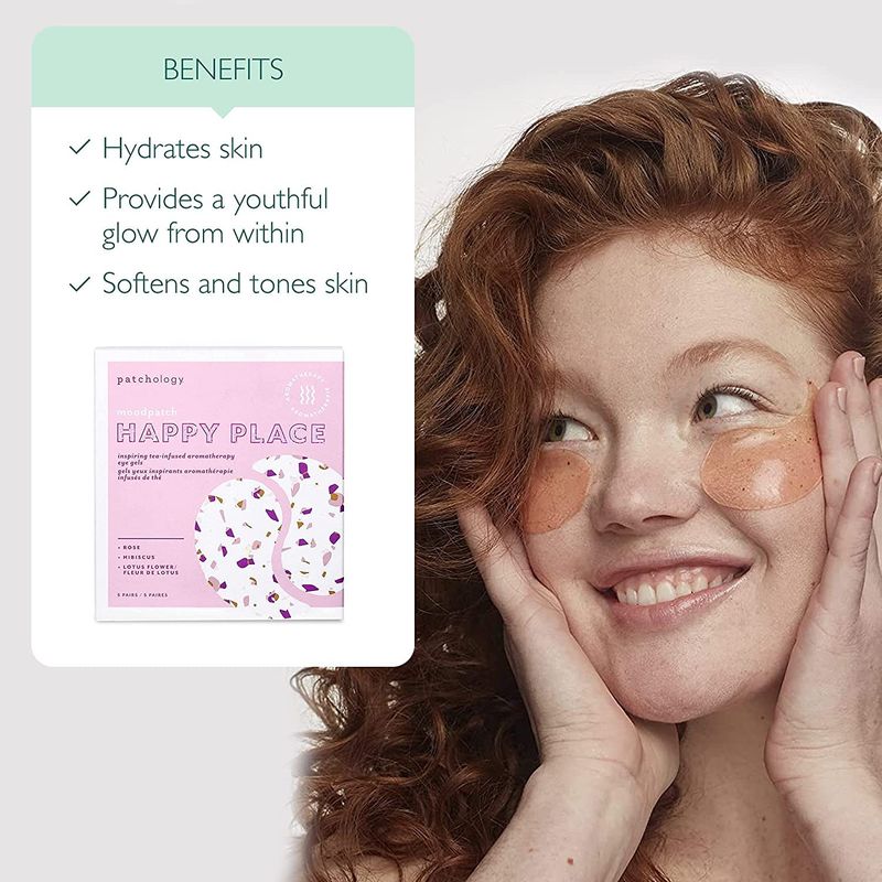 Patchology Happy Place Under Eye Patches - Overnight Anti-Aging Eye Masks for Dark Circles, Puffy &amp; Eye Bags, &amp; Wrinkles - Brightening &amp; Depuffing Skin Care Eye Pads for a Youthful Glow (5 Pairs)