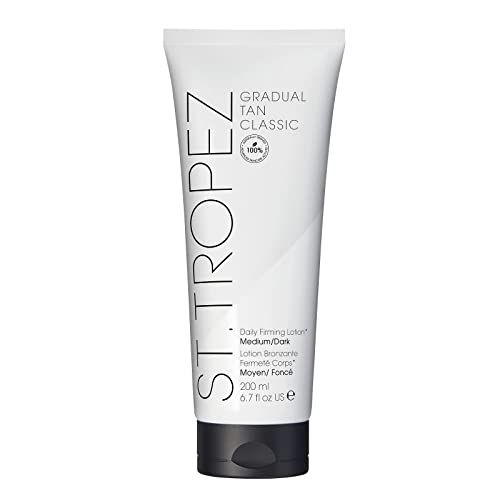 St.Tropez Gradual Tan Firming Lotion, Medium/Dark Shade, Sun Kissed Glow Self Tan Moisturizer, 5 Skincare Benefits, Vegan, Natural &amp; Cruelty Free, 6.7 Fl Oz