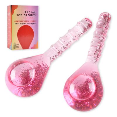 Ice Globes for Face Eye, Facial Ice Globes Cooling Ball Sculpting Beauty Tool, Skin Care Icy Roller Reduce Eye Puffy Rednes Wrinkles, Frozen Globes Cryo Stick for Home Spa Relax, Glitter Pink