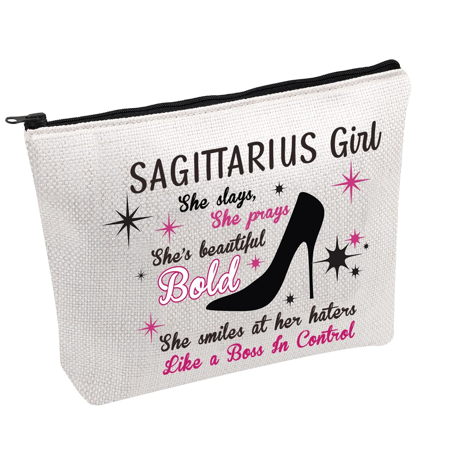 PWHAOO Zodiac Cosmetic Makeup Canvas Bag Zodiac Constellation Cosmetic Bag Astrology Makeup Bag Birthday Girl Gift (SAGITTARIUS B)