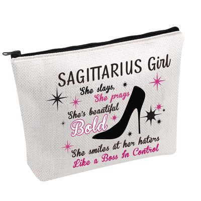 PWHAOO Zodiac Cosmetic Makeup Canvas Bag Zodiac Constellation Cosmetic Bag Astrology Makeup Bag Birthday Girl Gift (SAGITTARIUS B)