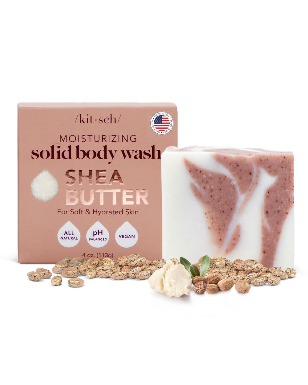 Kitsch Shea Butter for Men &amp; Women | Exfoliating Bar Soap | Made in USA | Moisturizing Shea Butter Soap for Soft and Hydrated Skin | All Natural Body Soap | Paraben Free and Vegan - 4 oz