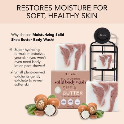 Kitsch Shea Butter for Men & Women | Exfoliating Bar Soap | Made in USA | Moisturizing Shea Butter Soap for Soft and Hydrated Skin | All Natural Body Soap | Paraben Free and Vegan - 4 oz