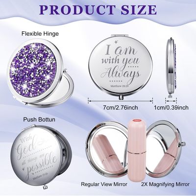 Thyle 12 Pcs Christian Gifts for Women Bible Verse Compact Makeup Mirror Compact Mirrors Inspirational Birthday Gifts Religious Baptism Gift for Coworkers Teacher Employees Travel (Purple)