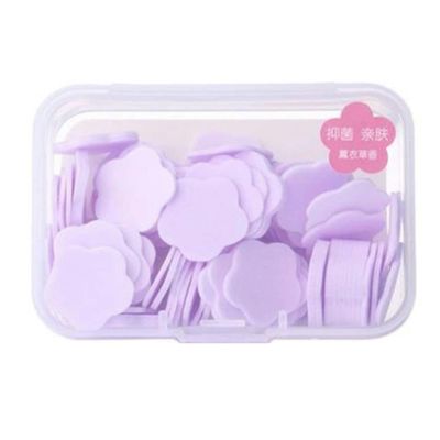 YSSZAM 100Pcs Purple Mini Portable Travel Soap Paper Sheets,Flower Shape Disposable Paper Soap Flakes, Hand Wash Cleaning Washing Hand Toiletry Paper Soap Sheets Foot &amp; Hand Care