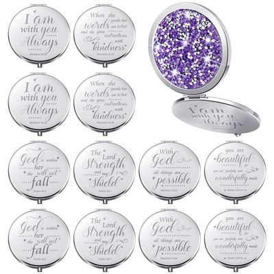 Thyle 12 Pcs Christian Gifts for Women Bible Verse Compact Makeup Mirror Compact Mirrors Inspirational Birthday Gifts Religious Baptism Gift for Coworkers Teacher Employees Travel (Purple)