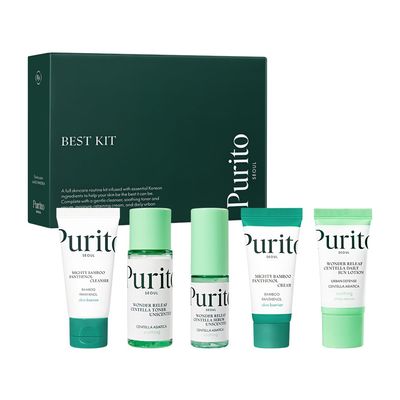 PURITO SEOUL Best Kit - Skincare Routine with Panthenol Cleanser &amp; Cream, Unscented Centella Serum &amp; Toner, For All Skin Types, Gift Set, For Face, Facial Serum, K-Beauty, 3.52 fl. oz.