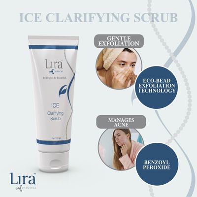 Lira Clinical ICE Clarifying Face Scrub - Soothing &amp; Exfoliating Scrub with Echinacea Plant Stem Cells &amp; Botanical Extracts - Eco-Bead Technology - Anti-acne, Brightening &amp; Cleans Pores - 4 fl oz