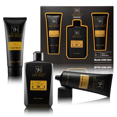 Premium Bath and Body Gift Basket Set for Men - Sandalwood and Amber - Body Wash Shampoo, Body Lotion, Facial Scrub, Holiday Christmas Gifts Ideas, Birthday Gifts for Men, Fathers Day Gifts for Him