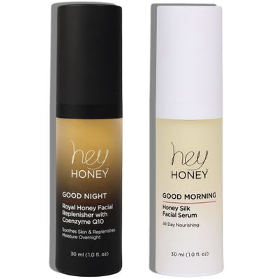 Hey Honey Good Morning &amp; Good Night Duo | Honey Silk Facial Serum &amp; Royal Honey Coenzyme Q10 | Best Day &amp; Night Facial Support For Glowing Skin | 2 Oz