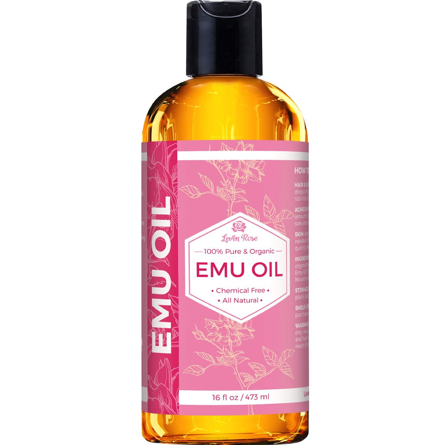 Leven Rose Emu Oil 100% Pure Natural Scar Minimizer Anti Aging Skin Moisturizer 16 oz