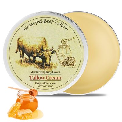 SOKRUXA Beef Tallow for Skin, Tallow Face Moisturizer, Organic Grass Fed Beef Tallow Moisturizer Balm, Whipped Tallow Honey Balm, Beef Tallow Skin Care for Sensitive Skin