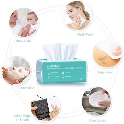MSOEUESO Soft Dry Wipes Cotton Facial Tissues, 100 Count Disposable Face Towel, Cotton Clean Towels for Sensitive Skin, Facial Cleansing, Makeup Removing, Surface Cleaning