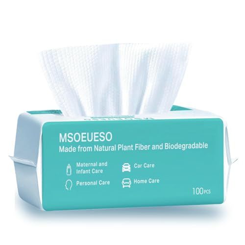 MSOEUESO Soft Dry Wipes Cotton Facial Tissues, 100 Count Disposable Face Towel, Cotton Clean Towels for Sensitive Skin, Facial Cleansing, Makeup Removing, Surface Cleaning