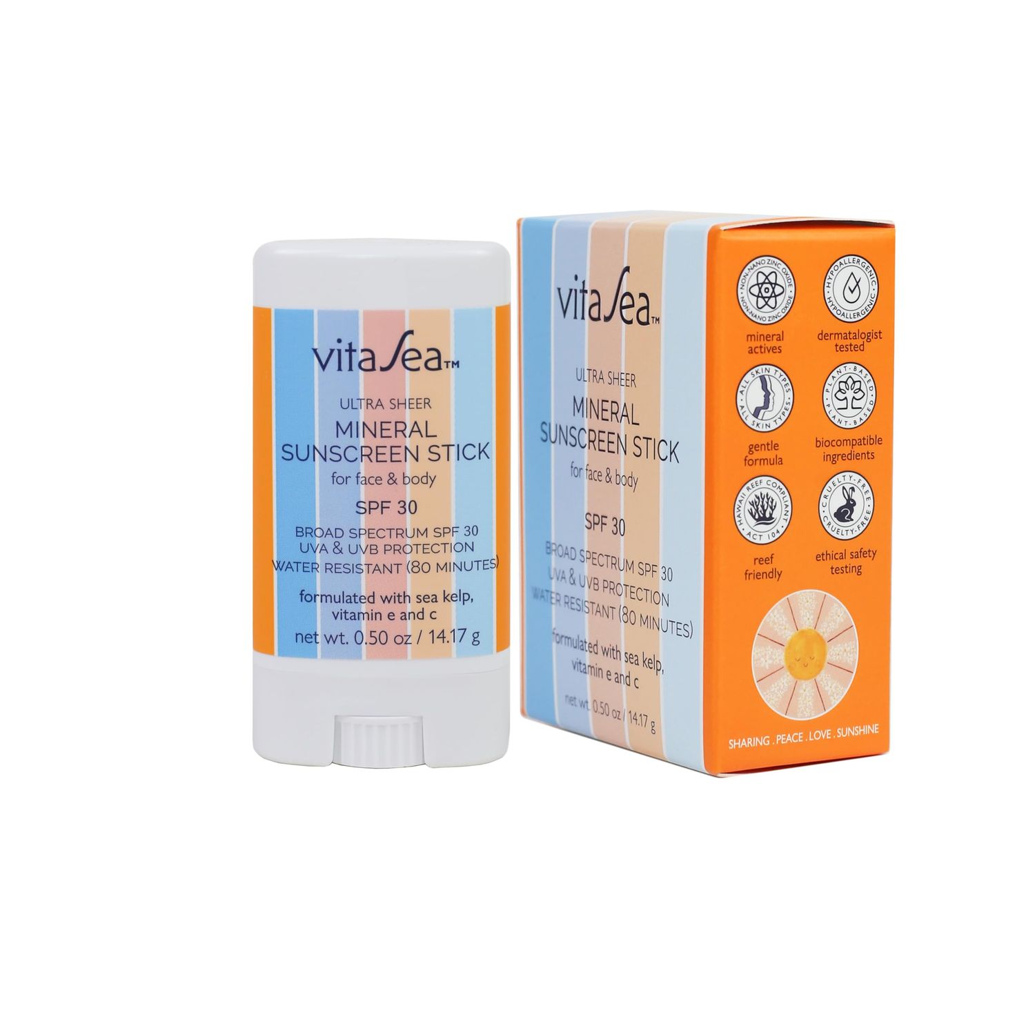 Noodle &amp; Boo VitaSea Ultra Sheer Mineral Sunscreen Stick For Face and Body, Broad Spectrum Reef Friendly SPF 30, UVA &amp; UVB Protection, Formulated with Sea Kelp, Vitamin E &amp; C, 0.50 Oz.