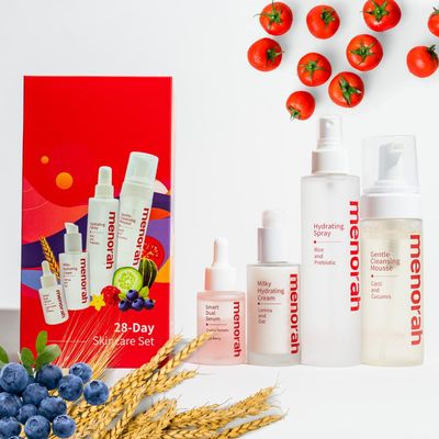 menorah skincare - Daily Skincare Setfree gift-skincare headband) , 4 steps skincare routine, with Gentle Cleansing Mousse, Hydrating Spray, Smart Dual Serum, Milky Hydrating Cream, for Women and Men