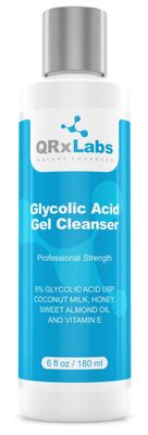 QRxLabs Glycolic Acid Face Wash, Exfoliating Gel Cleanser, For Wrinkle, Line, Acne, Spot &amp; Chemical Peel Prep - Reduces Shaving Bump &amp; Ingrown Hair, 6 Oz Acne Treatment for Face - Anti Aging Face wash