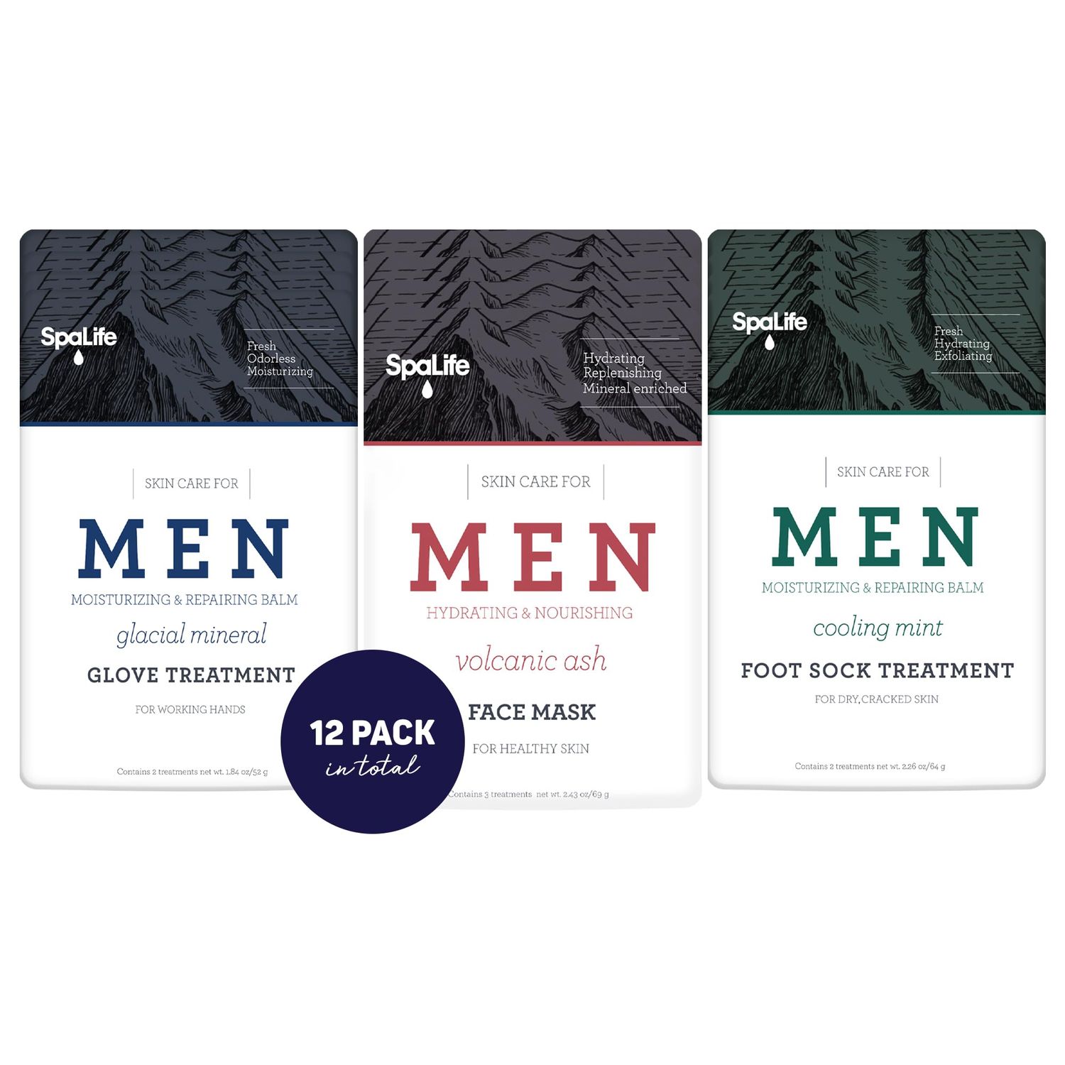 SpaLife Men&#39;s 12-Piece Spa Set: Repairing Hand Gloves for Dry Hands, Cooling Mint Foot Socks for Cracked Heels, and Moisturizing Face Mask Ultimate Men Grooming and Relaxation Gift Kit
