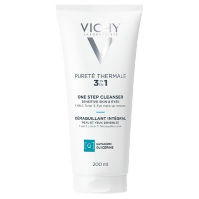 Vichy Puret Thermale One Step Cleanser | Face Wash + Toner + Makeup Remover | No Rinse Required | Gentle Eye Makeup Remover | Suitable For Sensitive Skin &amp; Contact Lenses | Non-Oily | Alcohol Free