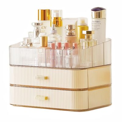 PLINJOY Makeup Organizer with Drawers Stackable Skincare Cosmetic Makeup organization for vanit Bathroom Desk Countertop (Cream)