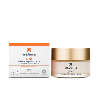 Sesderma C-VIT Moisturizing Facial Cream Vitamin C Antioxidant for Dry Skin Luminosity Radiance, 1.7 Fl Oz