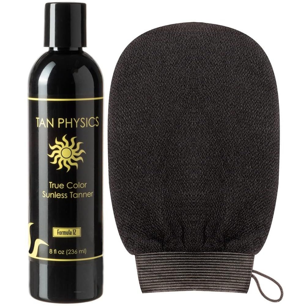 Tan Physics Self Tanner, 8 Fl oz with Exfoliation Mitt - Tan Physics True Color Sunless Tanner - Tan Physics Sunless Tanner - Self Tanners Best sellers - Quick Tan &amp; Sunless Tan