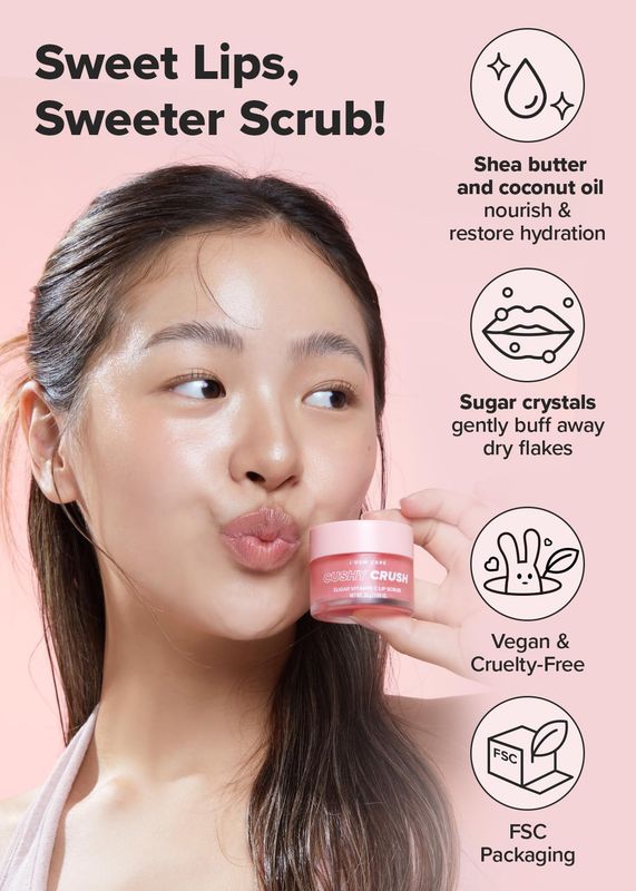 I DEW CARE Lip Scrub - Cushy Crush | Sugar Vitamin C, Lip Care, Lip Scrubber Exfoliator, Lip Exfoliator Scrub, Lip Care Products, for Dark, Dry and Chapped Lips, Vegan, Valentine's Day Gift,1.05 oz