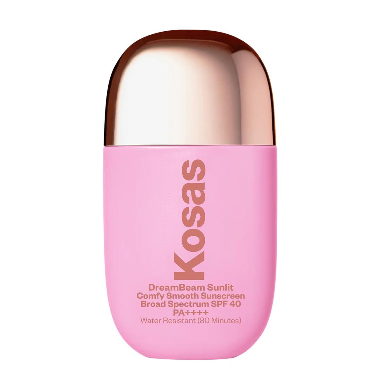 Kosas DreamBeam Water Resistant Sunscreen SPF 40 - Smooth Liquid Sun Protection for Face Lightweight Makeup Base w/Hyaluronic Acid, Ceramides &amp; Peptides - Golden Glow, Sunlit, 40 ml