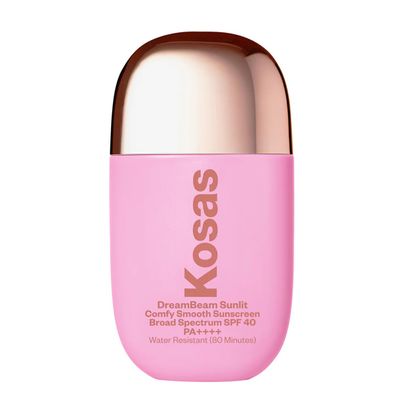 Kosas DreamBeam Water Resistant Sunscreen SPF 40 - Smooth Liquid Sun Protection for Face Lightweight Makeup Base w/Hyaluronic Acid, Ceramides &amp; Peptides - Golden Glow, Sunlit, 40 ml