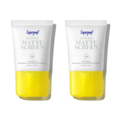 Supergoop! Mineral Mattescreen (SPF 40) - Pack of 2, 15 mL - 100% Mineral, Oil-Free Broad Spectrum Sunscreen - Smooths Skins Appearance, Minimizes Pores &amp; Controls Shine - Water &amp; Sweat Resistant