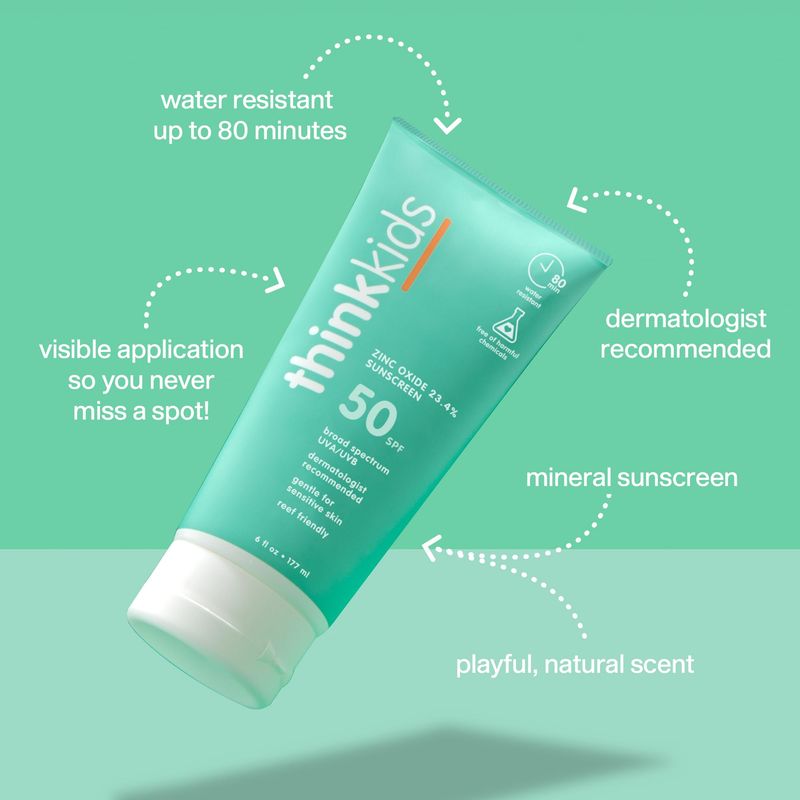 Thinksport Kids SPF 50+ Mineral Sunscreen - Safe, Natural Sunblock for Children - Water Resistant Sun Cream - Broad Spectrum UVA/UVB Sun Protection - Reef Friendly Lotion, 6oz