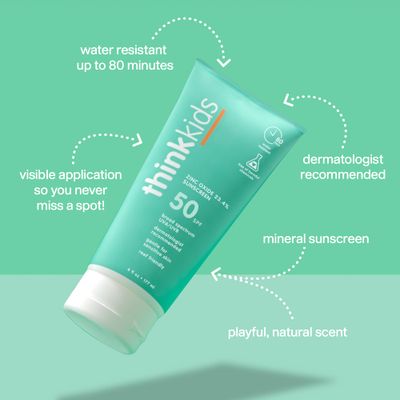 Thinksport Kids SPF 50+ Mineral Sunscreen - Safe, Natural Sunblock for Children - Water Resistant Sun Cream - Broad Spectrum UVA/UVB Sun Protection - Reef Friendly Lotion, 6oz