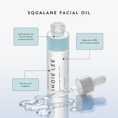 Indie Lee 100% Squalane Oil - Daily Face Oil &amp; Hydrating Moisturizer for Dry Skin, Fine Lines and Wrinkles - Even Skin Tone, Brighten &amp; Improve Texture - Facial Oil for All Skin Types (10ml)