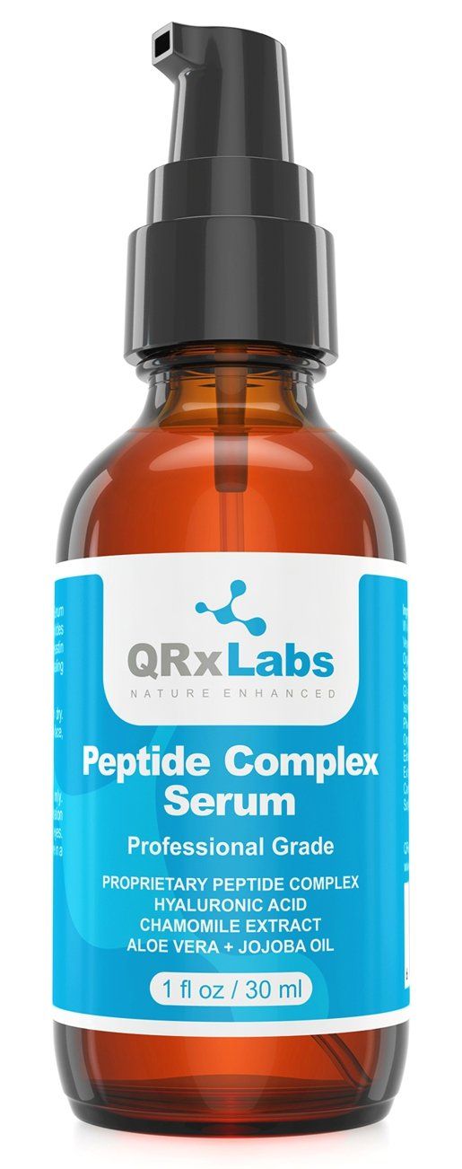 QRxLabs Peptide Complex Serum/Collagen Booster for the Face w/Hyaluronic Acid &amp; Chamomile Extract - Peptide Serum, Reduces Wrinkles, Heals &amp; Repairs Skin - Tightening Effect - Peptides Serum for Face