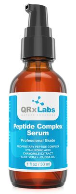 QRxLabs Peptide Complex Serum/Collagen Booster for the Face w/Hyaluronic Acid &amp; Chamomile Extract - Peptide Serum, Reduces Wrinkles, Heals &amp; Repairs Skin - Tightening Effect - Peptides Serum for Face