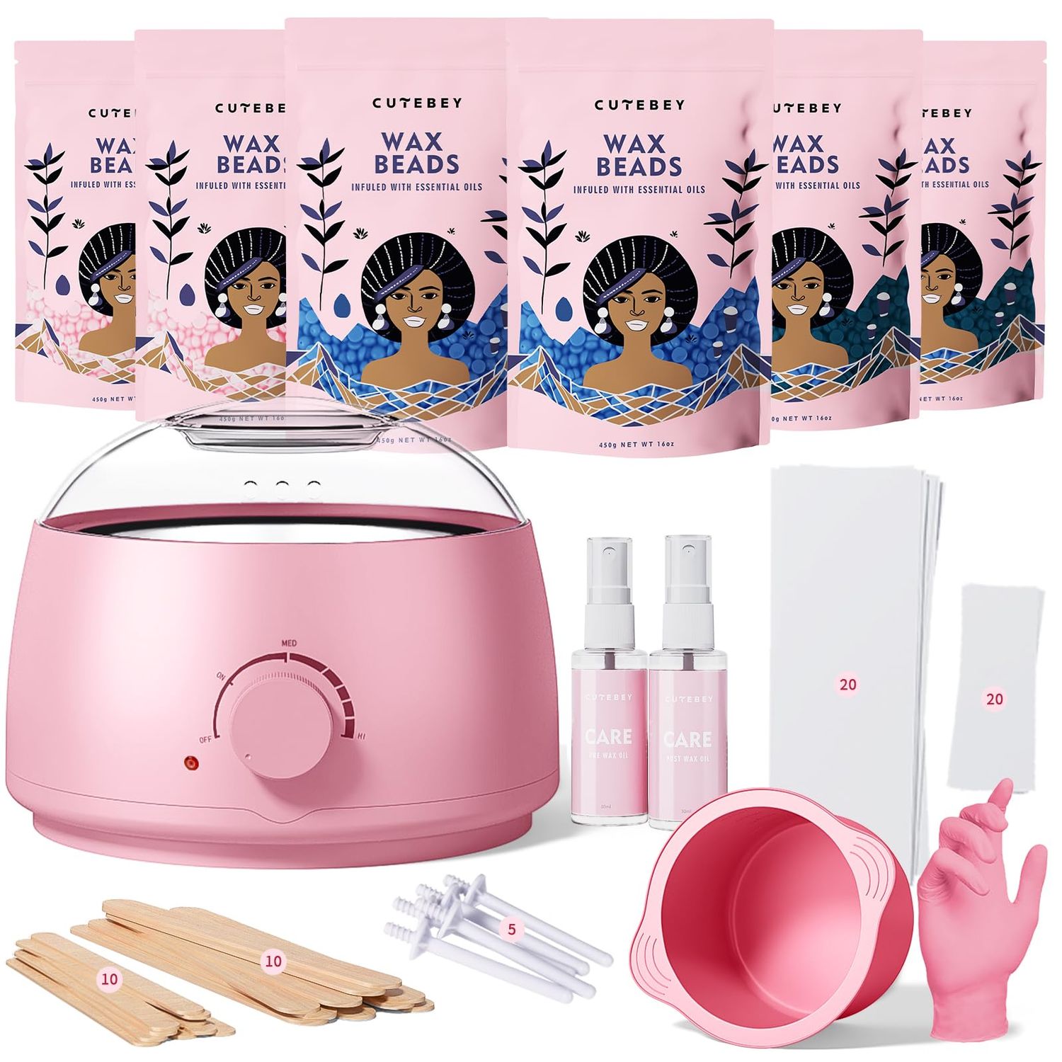 Home Waxing Kit for Women Men:Bikini Hard Wax Kit for Hair Removal Sensitive Skin Brazilian Face Waxing with Wax Beads Wax Machine Silicone Pot for Salon Home