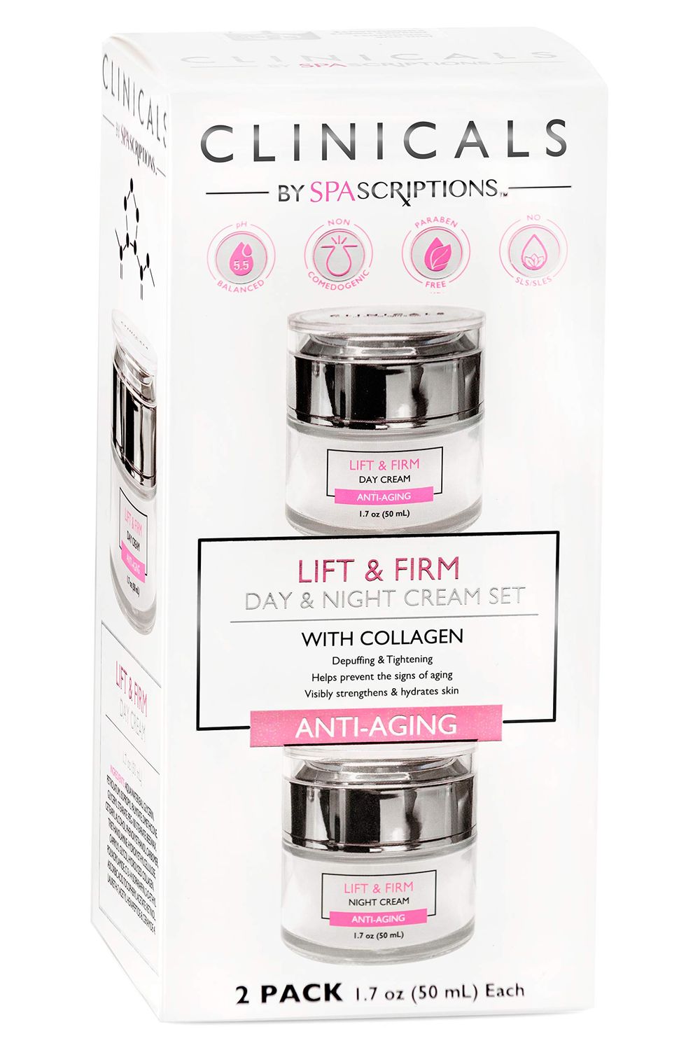 SpaScriptions Clinicals- Lift &amp; Firm Day &amp; Night Cream Set with Collagen - 2 Pack (1.7oz)