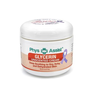 PhysAssist Oncology Glycerin Unscented Moisturizer Cream for Dry Stressed Skin. Designed for those with Fragrance Intolerances after Radiation and Chemo Treatments. 4 Oz jar.