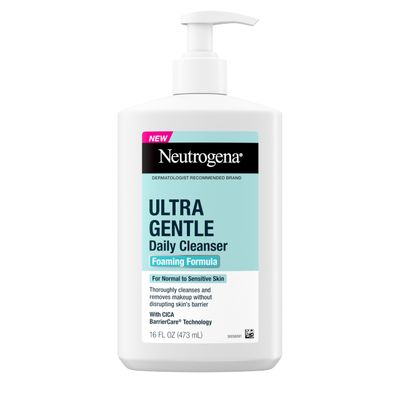 Neutrogena Fragrance Free Ultra Gentle Foaming Daily Cleanser, Hydrating Face Wash for Sensitive Skin, Removes Makeup &amp; Gently Cleanses Without Over Drying, Hypoallergenic, 16 fl. oz