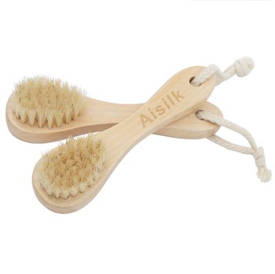 Wooden Facial Cleansing Brush Natural Bristles Wood Handle Wash Clean Exfoliate Scrub Cleaning Brushing Exfoliating Exfoliation Skin Care Face Cleanser Brushes 2 Pack Set