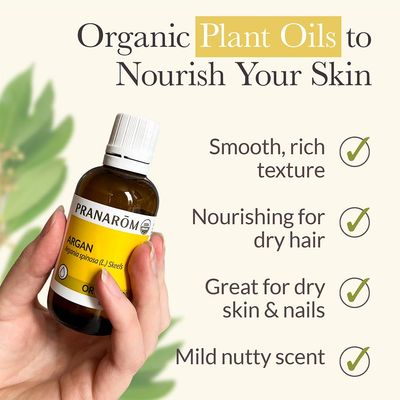 Pranarom - USDA Certified Organic Moroccan Argan Virgin Plant Oil - 2 fl oz Glass Bottle - Mositurize, Protect, &amp; Nourish - Hair, Skin, &amp; Nails