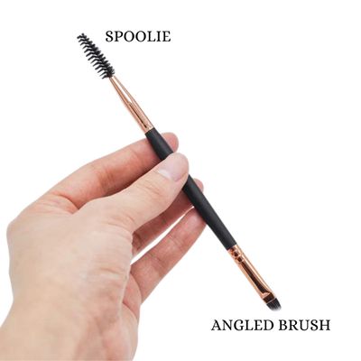 Molly Skin Dual-Ended Eye Brow Brush, Filling &amp; Shaping Angled Brow Brush With Spoolie, Makeup Grooming Tool, Black