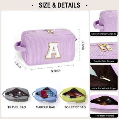 YOOLIFE Personalized Gifts - Teen Girls Birthday Gifts for Sister Daughter Make Up Bag Makeup Pouch Cosmetic Bags for Women Cute Gifts Skincare Bag Wife Gifts for Women Her Female Blue Bag Letter S