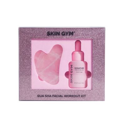 Skin Gym Rose Quartz Gua Sha &amp; Signature Oil Kit | Holiday Radiance Boosting Duo | Facial Contouring &amp; Skin Rejuvenation | All-in-One Exfoliating, Smoothing &amp; Moisturizing Face Oil | AM/PM Compatible