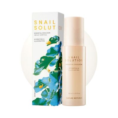 Nature Republic Snail Solution Essential Emulsion, Niacinamide, Adenosine, Hydrating Serum for Face, Glow Skin, Dull Skin &amp; Fine Lines, Korean Skin Care, Korean Beauty, 120ml / 4.02 fl oz