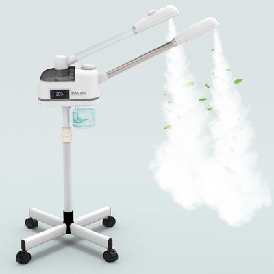 TASALON 2 in 1 Professional Facial Steamer on Wheels -with Ozone and Hot &amp; Cold Mist, Ionic Facial Steamer Kit for Facial Deep Cleaning and Moisturize, SPA &amp; Home, Ozone Face Humidifier (White)